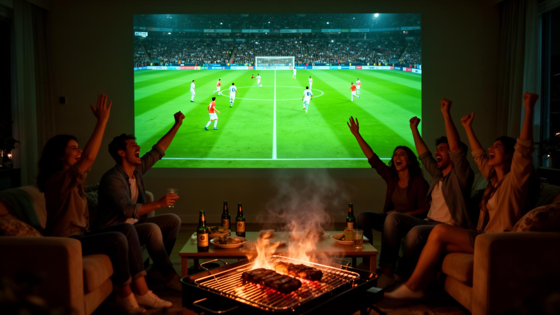 Amigos comemorando gol